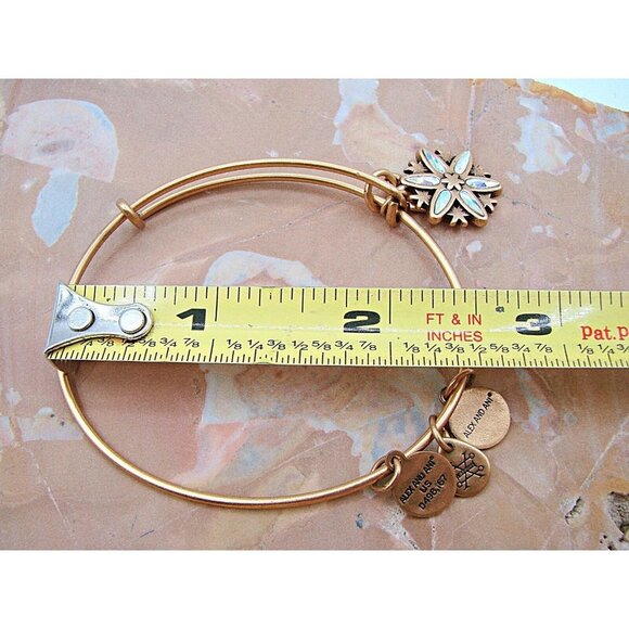 Alex & Ani Slide Bangle Charm Bracelet Crystal Snowflake Path Symbols Gold Tone - Picture 5 of 7